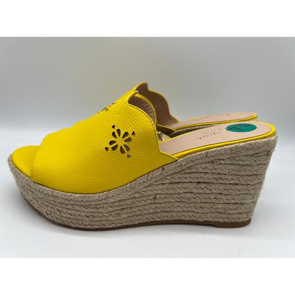 Kate Spade Tenley Espadrille Wedge Mule Sandal Yellow Leather S8311001 Size 7.5. - Picture 2 of 12